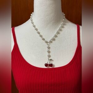 Pearl Necklace With Cherry Pendant Women Girls Brand Rosary Women’s Fashion New